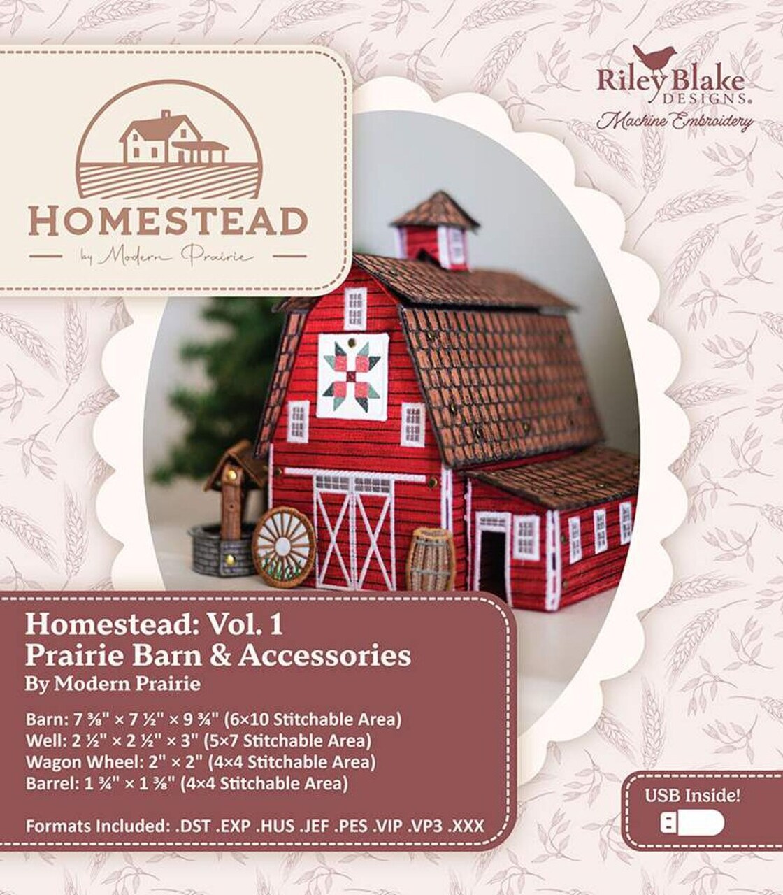 Riley Blake Designs Homestead Prairie Barn and Accessories 3D Machine Embroidery Project Kit ME207PH0125